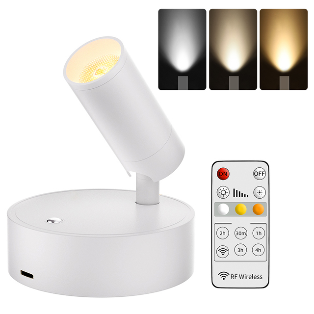 Indoor Magnetic Rechargeable Iron Mini LED Spotlight Rotatable Touch Remote Control Dimmable Timer Wall Bedroom Plants 3-Color