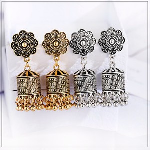 Vintage Etnico Intagliato Gypsy Gold Argento Ruota di Preghiera Campana Indiano Jhumka Orecchini Per Le Donne Boho Gioielli Tibetano Orecchini - Product Image 5
