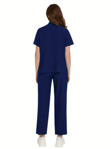 Tenue médicale unisexe décontractée d'été en jean, col montant, <span class=keywords><strong>couleur</strong></span> unie, multi-poches, uniforme d'<span class=keywords><strong>hôpital</strong></span> élégant - Product Image 6