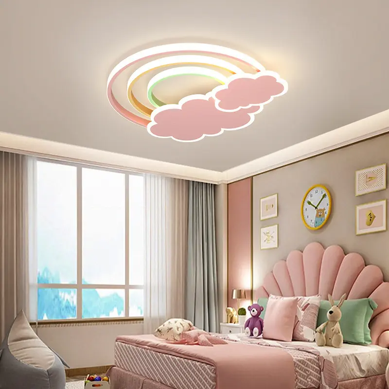 Luce romantica calda del soffitto della camera dei bambini delle nuvole rosa bianche del fumetto creativo della lampada da soffitto della camera da letto dell'arcobaleno