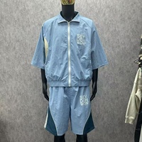 Ensemble deux pièces streetwear unisexe avec logo brodé personnalisé, survêtement oversize, veste en nylon et short en polyester pour homme