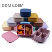 Boîte à bento en silicone réutilisable écologique à 3 compartiments, portable, personnalisée, très vendue, de qualité alimentaire, avec couvercle pour le déjeuner chaud pour enfants