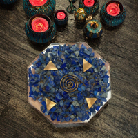 Sous-verre en Orgone de Lapis Lazuli Bleu, Plaque en Cristal de Pierre Précieuse Faite à la Main pour la Méditation Reiki, Décoration d'Intérieur, Cadeau