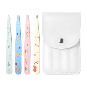 Ensemble de pinces à épiler professionnelles en acier inoxydable à embout incliné, imprimées et mignonnes, pour l'élimination précise des éclats et des poils incarnés - Product Image 6