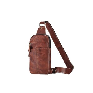 Men's Genuine Leather Chest <b>Bag</b> Brown Zipper Closure Crossbody Outdoor Travel Single Shoulder <b>Bag</b> Telescopic Handle Solid Color - Product Image 5