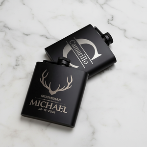 Cadeaux de mariage : Flasque à vin en acier inoxydable noir mat de 6 oz pour hommes, pour liqueur et <span class=keywords><strong>whisky</strong></span> - Product Image 1