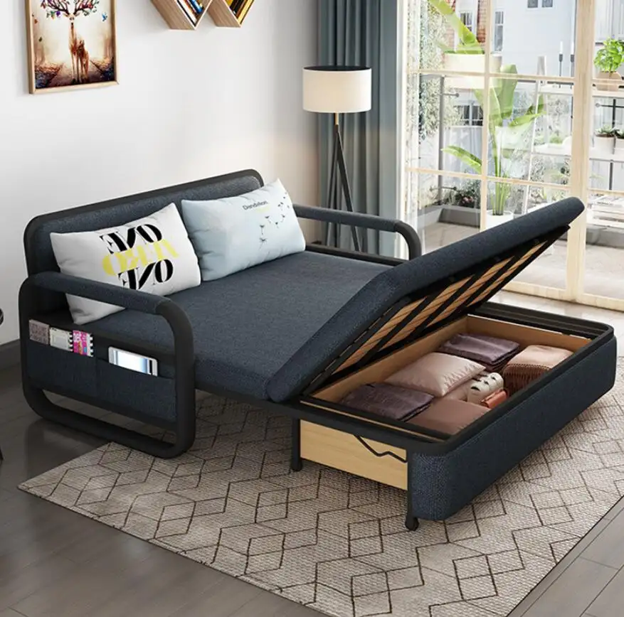 CY Pabrik Harga Murah Kain Sudut Sofa Bed Lipat dengan Penyimpanan Furniture Ruang Tamu Sofa Bed Kursi