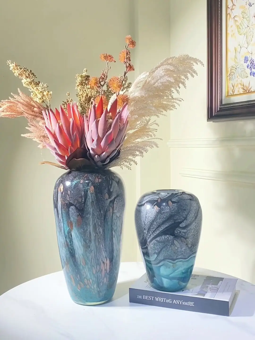 Vas kaca Murano dekorasi desain unik kerajinan seni buatan tangan warna bernoda cetak gaya Tiongkok baru