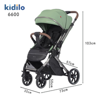Poussette bébé pliable Kidilo 6600F, cadre en alliage d'aluminium léger, roues 3D en PU, poignée réglable, capacité 20 kg