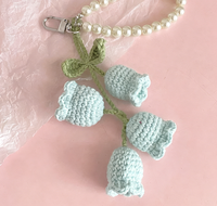 Porte-clés au crochet avec perles, pendentifs fleur d'orchidée et clochette, joli pendentif au crochet pour voiture, sac à main, cartable, porte-clés