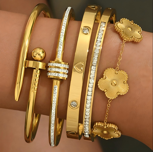 Bracciali in Acciaio Inossidabile Placcati <span class=keywords><strong>Oro</strong></span> 18K con Diamanti, Gioielli alla <span class=keywords><strong>Moda</strong></span> Antiossidanti per Donne e Ragazze - Product Image 4
