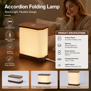Lampada di Carta Rettangolare Pieghevole per Piccoli Spazi, <span class=keywords><strong>Luce</strong></span> LED Espandibile Verticale con Base in Legno, Ricaricabile USB-C, Salvaspazio - Product Image 2