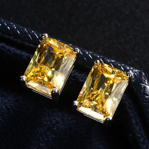 Factory Wholesale High Carbon Diamond Jewelry Eco-friendly Copper Square Yellow Zircon Necklace Ring <b>Earrings</b> Jewelry <b>Set</b> - Product Image 6
