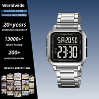SKMEI 2133 Klassische Quadratische Luxus-Sportuhr 30M Wasserdicht Edelstahlband Duale Zeitanzeige Alarm Herren-Armbanduhr