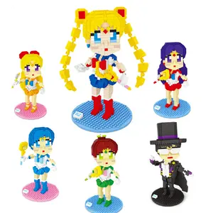 Hot Sale Cartoon Diamond Micro Building Blocks Sailor Mercury Mars Small Lady Moon Figures Mini Brick Toys Kids Christmas LBOYU