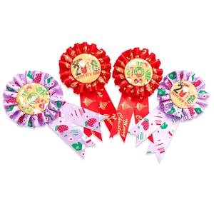 Bunga Pita Natal Kustom Grosir Buatan Tangan Roset Satin Lencana Kancing Satu Sisi Poliester Daur Ulang - Product Image 1