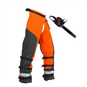 Pantalon de sécurité anti-coupure pour tronçonneuse, orange et gris, coutures soudées, bande réfléchissante, coupe régulière, protection contre les coupures, exploitation forestière - Product Image 2