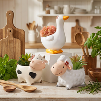 Pot à succulentes en résine personnalisé style canard Roogo, motif animal de dessin animé, trou de drainage personnalisé, fait main, style Japandi pour jardin