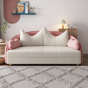 Hồng Gấp Sofa Cum Giường Với Giá Vòng Cong Linen Futon Trẻ Em Phòng Sofa Giường Đồ Nội Thất Chuyển Đổi Hiện Đại Gấp Ngủ Sofa - Product Image 2