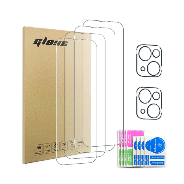 4 Packs Clear Glass With 2 Packs Camera Lens for iPhone 14 15 Pro 15 Pro Max Screen Protector Bubble Free Screen Protector