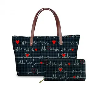 Cartoon ECG Design Print On Demand Custom Female Shoulder Bags Nurses Tote Bags Fashion Beach Handbag And Wallet