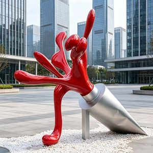 Sculpture moderne abstraite en forme de cône, résistante aux intempéries, en FRP et acier inoxydable, pour bureaux de vente immobilière, aéroports et parcs - Product Image 1