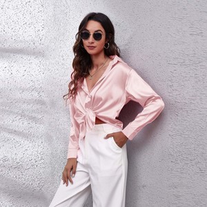 Camicia a Maniche Lunghe in Raso Simil-Seta in 23 Colori e 7 Taglie, Stile Carino, Vestibilità Comoda, Lavabile, <span class=keywords><strong>Abbigliamento</strong></span> Femminile - Product Image 1