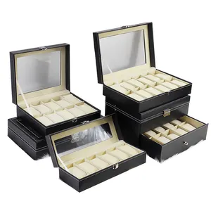Caixa de armazenamento grande personalizada para relógio, caixa com 20 ranhuras para exibição de relógio em couro PU, organizador de relógio para homens