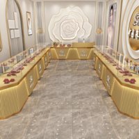 Vitrine de Luxe Personnalisée pour Bijoux – Verre Haute Résistance, Cadre Métallique Doré, Éclairage LED, Écologique, Étanche – Solution Complète pour Magasin