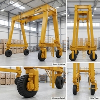Grue portique sans rail sur pneus en caoutchouc robuste 30T, hybride batterie, télécommandée, hauteur de levage 25m, pour extérieur, moteur inclus