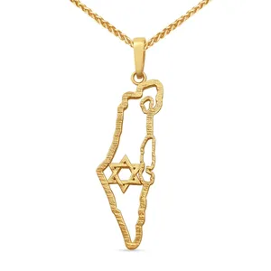 Collana con <span class=keywords><strong>Mappa</strong></span> di Israele e Stella di David Placcata in Oro 18k, Gioielli Ebraici alla Moda, Collana con Ciondolo Personalizzabile - Product Image 2