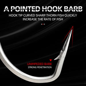 34007ステンレス鋼ロングシャンク釣りフック塩水超強力鍛造トローリングフックビッグゲームマグロサメ川釣り - Product Image 3