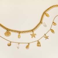 Dazan nouveau chaud 18k plaqué or sans ternissure en acier inoxydable été plage or breloques baroque collier de perles hawaïen automne bijoux