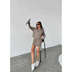 Visa Zip-up <b>Knit</b> Skirt Set Women's <b>Sweater</b> Skirt S Size Diamond <b>Cable</b> <b>Knit</b> Pattern Cozy Winter Outfit - Product Image 2