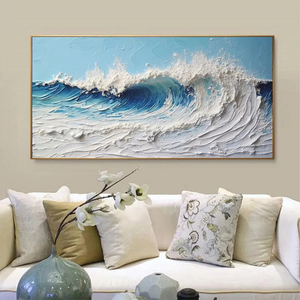 Dipinto a <span class=keywords><strong>Olio</strong></span> Originale Fatto a Mano, Grande Onda Marina Blu e Bianca, Arte Astratta 3D su Tela, Paesaggio Marino per Interni - Product Image 3