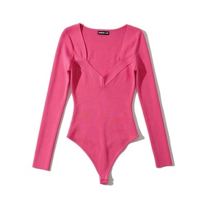 Luluxixiyaya женское нижнее белье с квадратным V-образным вырезом ярко-розовые женские боди с эластичным длинным рукавом - Product Image 3