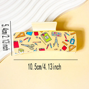Pince à cheveux rectangulaire en similicuir, motif crayon et livre, pour la rentrée scolaire, accessoires de mode mignons - Product Image 4