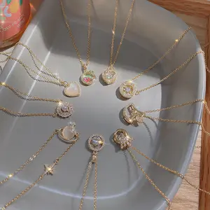 Collana con ciondolo opale di perle di diamante in acciaio al titanio retrò Non appannante coreano