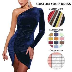 OEM personalizado Vestido de terciopelo club nocturno vestidos de noche delgados para las mujeres de moda elegante Sexy cuello en V de manga larga vestido de longitud media - Product Image 2