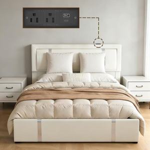 Cadre de lit Queen avec lumières LED réglables, tête de lit en similicuir rembourrée, lit plateforme moderne et moelleux avec rangement pour appartement - Product Image 1