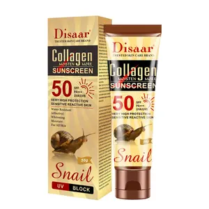 Disaar creme solar de colágeno e caracol spf50, protetor solar orgânico para todas as pele