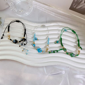 Joyería trenzada hecha a mano cuentas de cristal perla Nazar mal ojo religioso Palma pulseras ajustables brazaletes para mujeres - Product Image 3