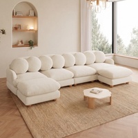 Grand canapé modulaire en chenille, canapé profond 6 places avec 8 coussins décoratifs, structure en bois massif pour salon