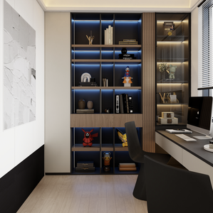 Libreria Moderna Personalizzata con Ripiani in Legno e Spazio per Scrivania, Design Salvaspazio ed Ecologico per Arredamento Soggiorno di Appartamenti e Ville - Product Image 1