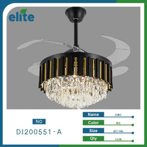 Luminaire LED en cristal de style design européen, ventilateur de plafond avec 5 pales, moteur à courant continu, télécommande 110V, décoration de maison élégante - Product Image 1