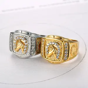 2023 Men's Rings Jewelry Hip Hop Titanium Iced Out Crystal Horse Head Finger Ring Gold Plated 316L Stainless Steel Diamond Rings