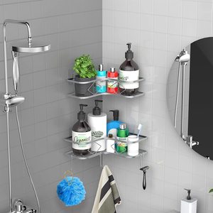 Modern Wall Mounted Corner <strong>Shower</strong> Caddy Home Organizer <strong>Holder</strong> Storage Rack Bathroom <strong>Suction</strong> Hanging With Hooks - Product Image 2