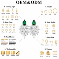 Große Pfauenfeder-Ohrhänger aus Messing, Silberbeschichtet mit Birnengrünem CZ, Marquise-Fächer-Design, Statement-Schmuck für Damen-Partys