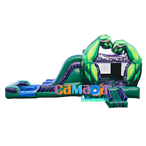 Venta caliente superhéroe PVC inflable Jumping Castle Green <span class=keywords><strong>Smash</strong></span> Bounce <span class=keywords><strong>House</strong></span> con tobogán seco húmedo incluye soplador - Product Image 1