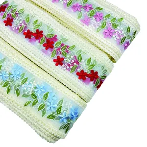 制造绣花雪纺丝带莲座织物覆盖玫瑰花薄纱绣花织物，用于桌布